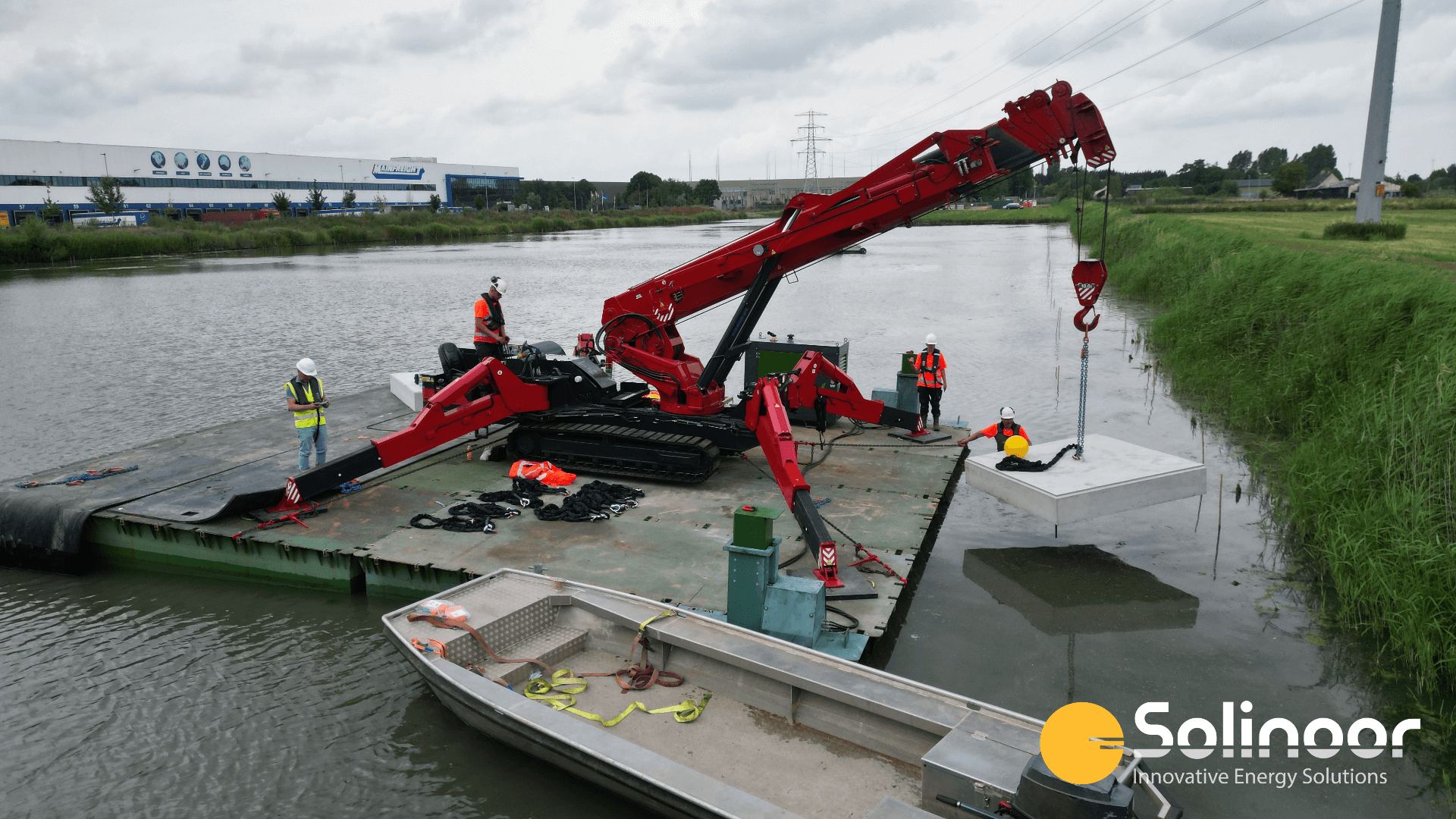 Concrete anchoring works of the floating solar park in Zaltbommel, the Netherlands