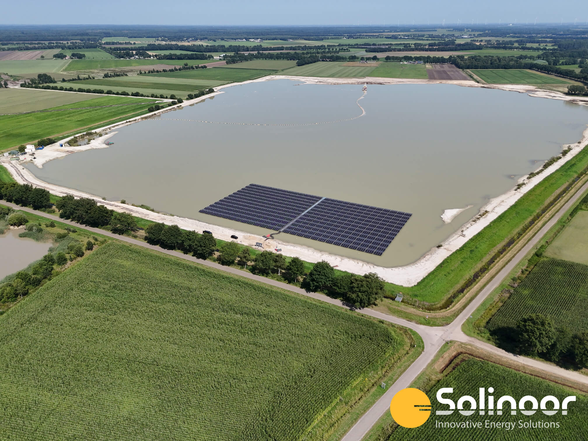 Ellertshaar sand extraction floating solar 3D top view, Drenthe, Netherlands