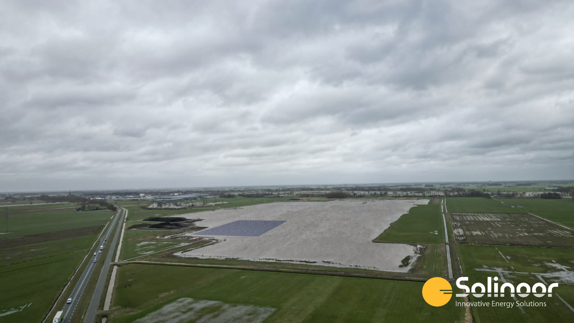 Floating solar park Overijssel drone view picture