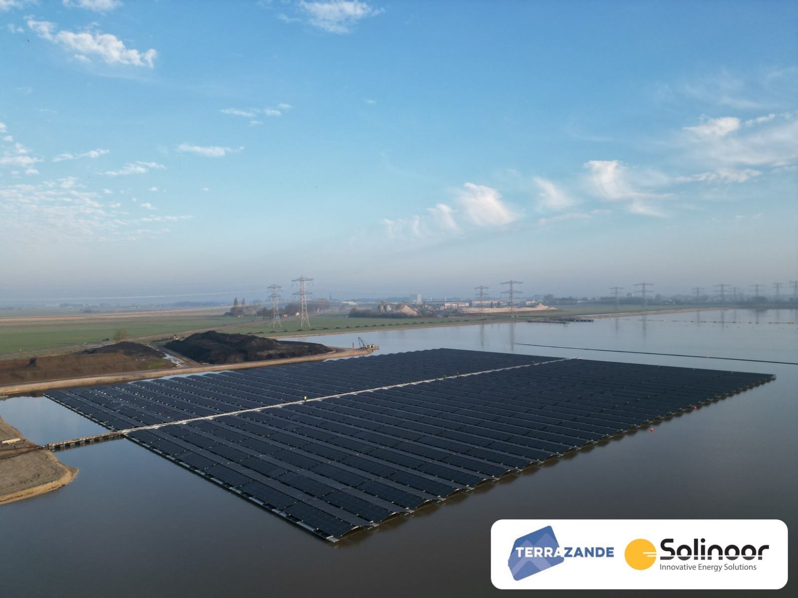 Floating solar park Overijssel drone view picture