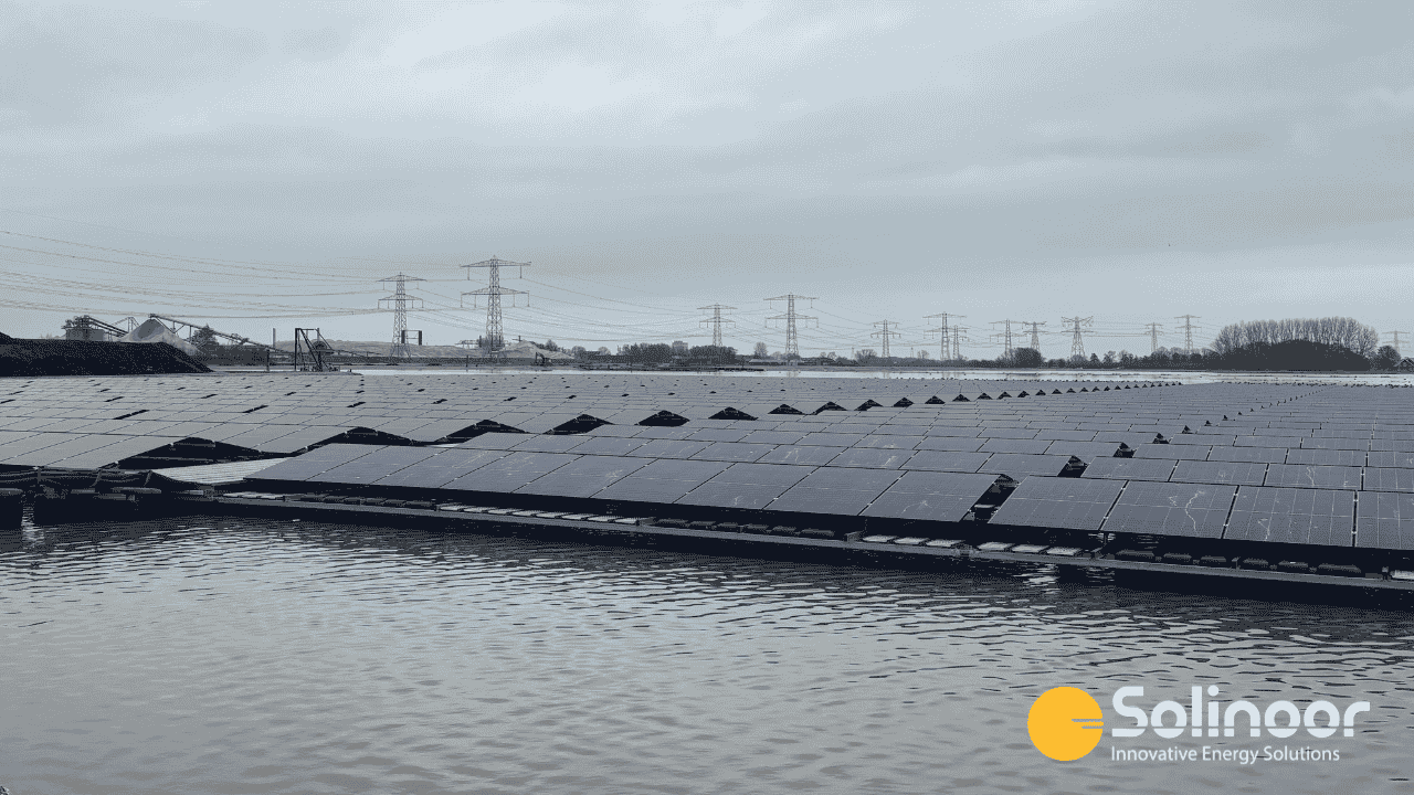 Floating solar park Overijssel view from road 3D render