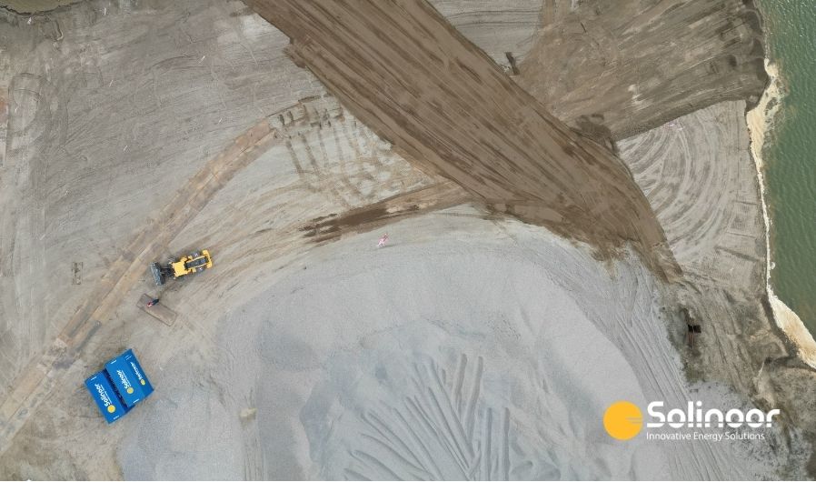 Concrete anchoring works of the floating solar park in Zaltbommel, the Netherlands