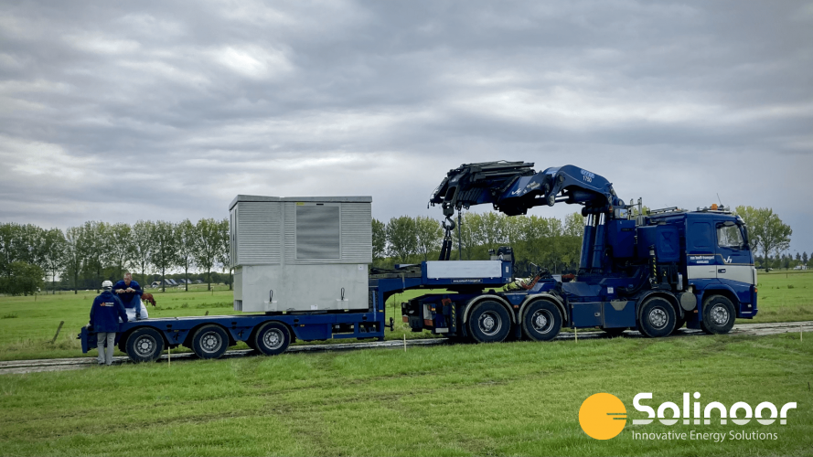 Transformer stations installation solar park Geertjesgolf - Winssen Deest, the Netherlands